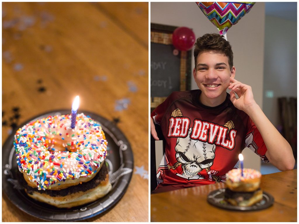 Teenager enjoying birthday donuts